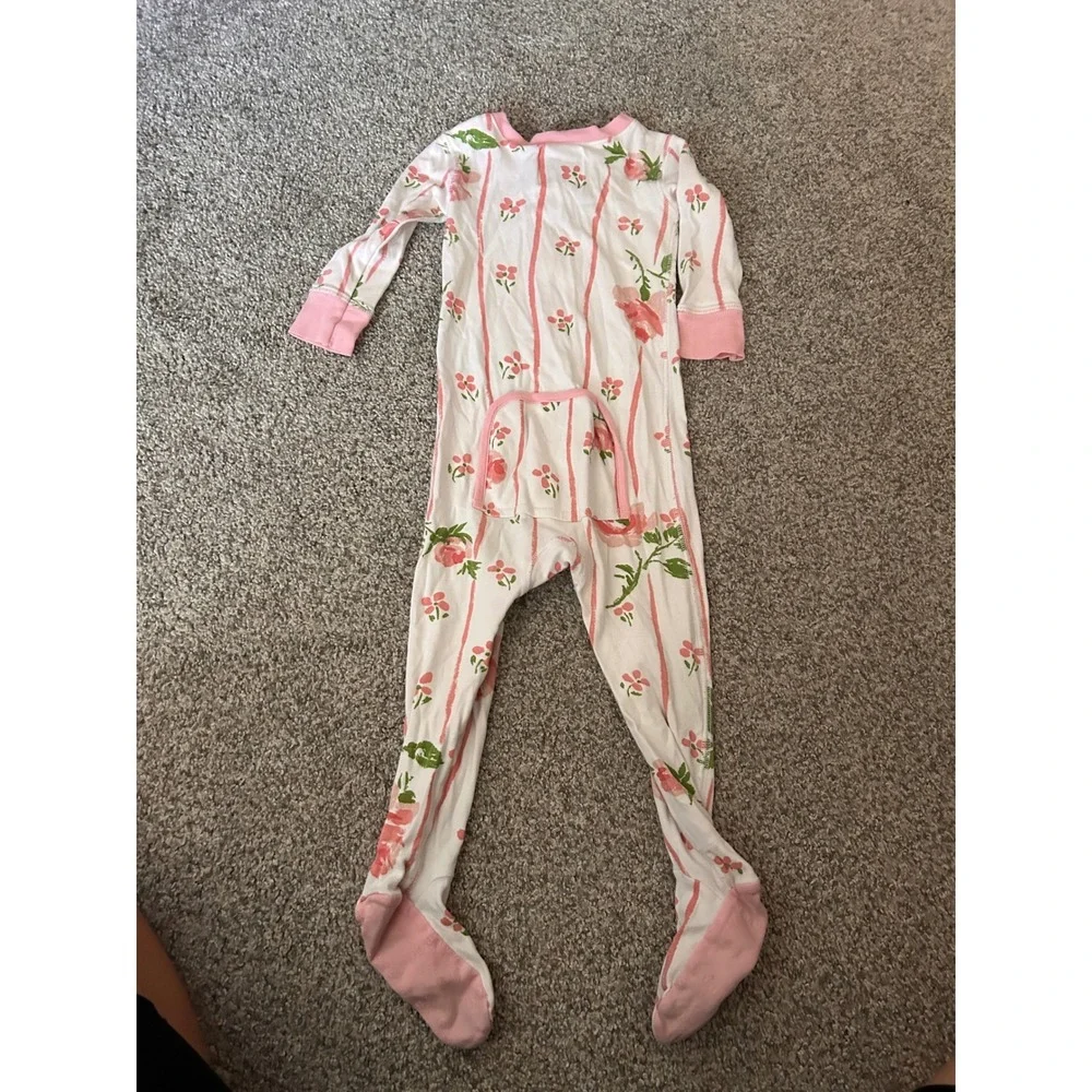 The Beaufort Bonnet Company Pink Floral Stripe Pima Cotton Footed Pajamas 18-24M
